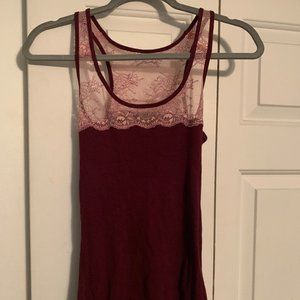 Small American Eagle burgundy tank top with lace detailing
